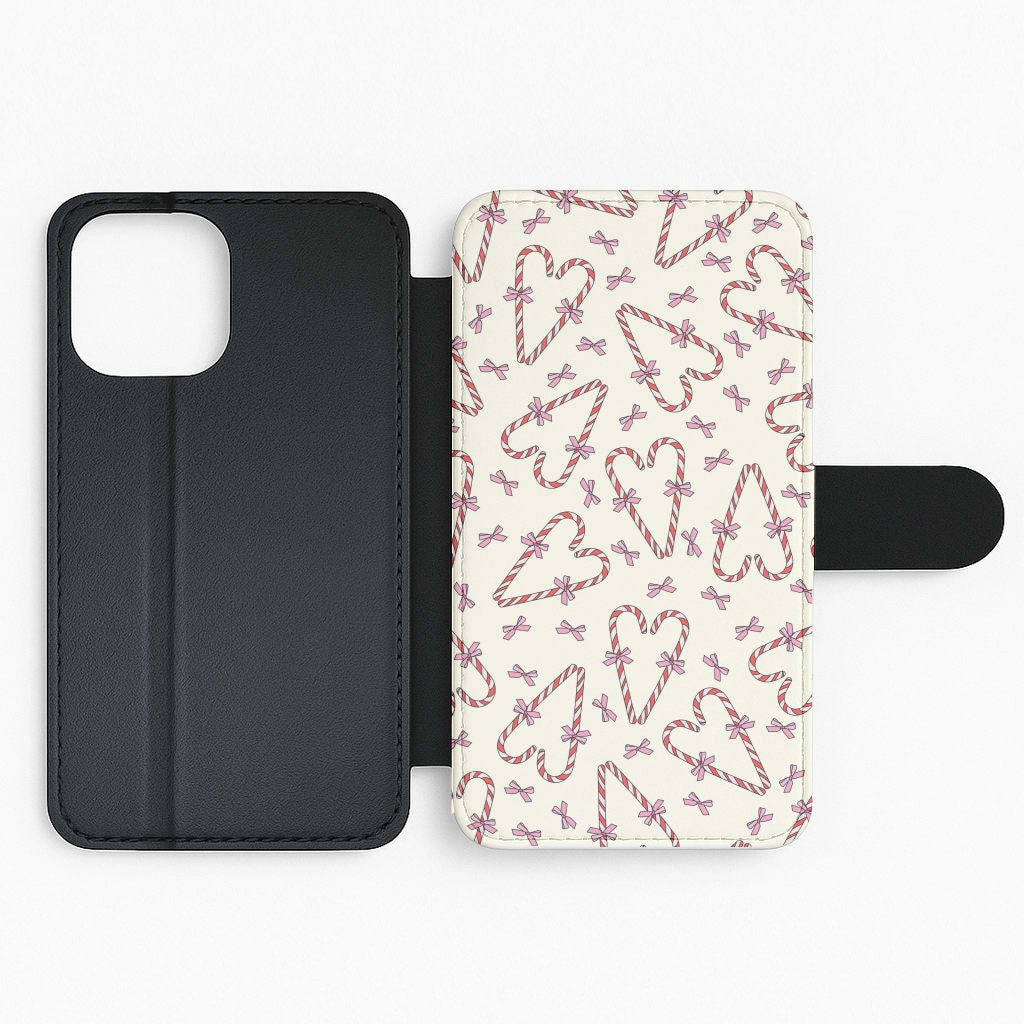 Minimal Style Candy Cane Love Heart Pattern Flip / Wallet Phone Case