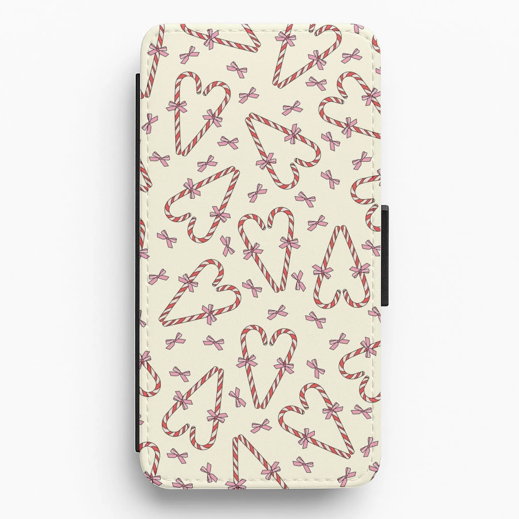 Precision Cutouts Candy Cane Love Heart Pattern Flip / Wallet Phone Case