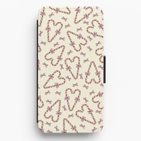 Precision Cutouts Candy Cane Love Heart Pattern Flip / Wallet Phone Case