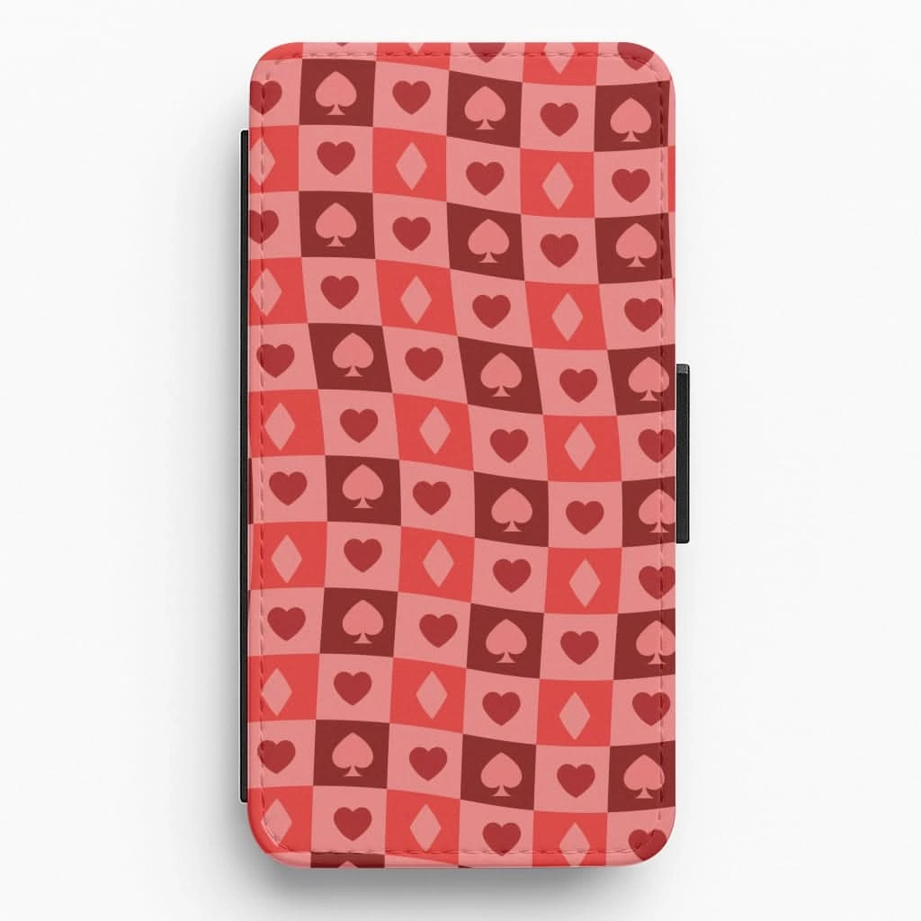 High protection Simple Look Card Suits Pattern Red Flip / Wallet Phone Case