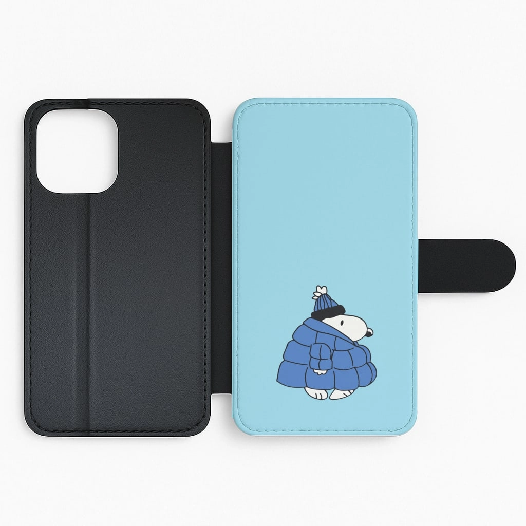 Polished Finish Texture Cartoon Beagle Puffer Jacket Blue Flip / Wallet Phone Case