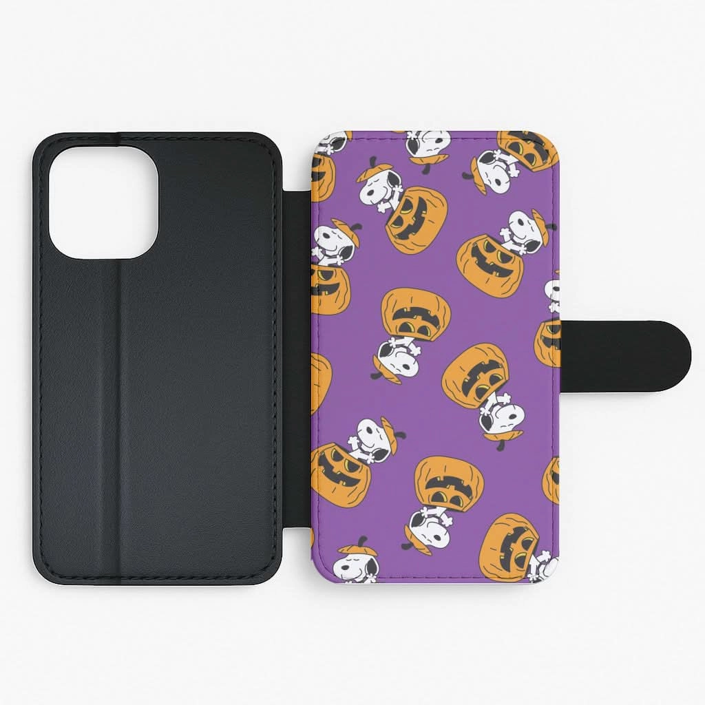 Durable Protection Layer Modern Design Cartoon Beagle Pumpkin Pattern Flip / Wallet Phone Case