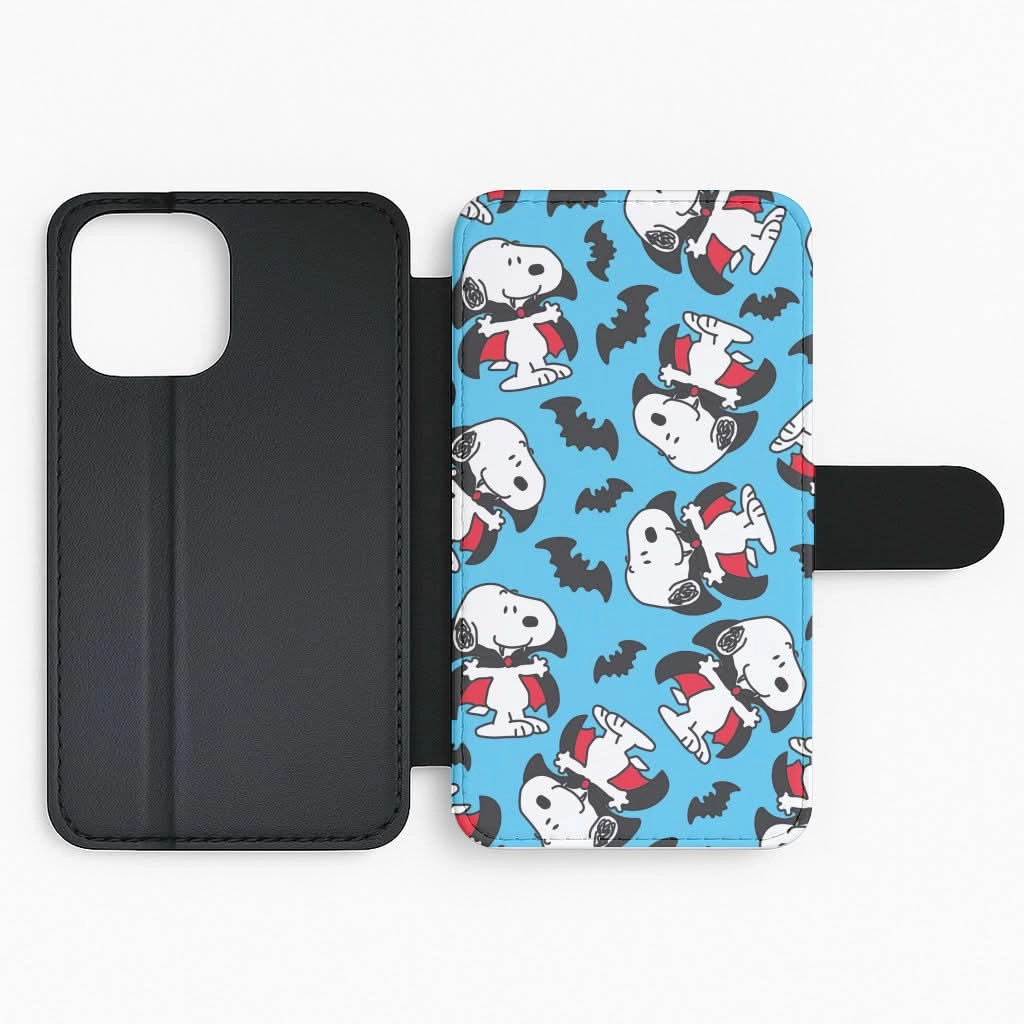 Cartoon Beagle Vampire And Bats Pattern Flip / Wallet Phone Case Luxury Shine