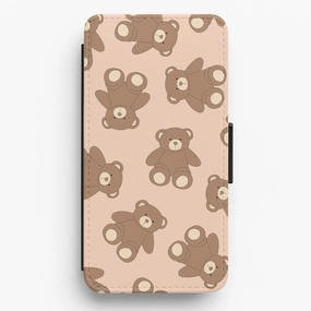Durable Edge Texture Cartoon Brown Bear Pattern Flip / Wallet Phone Case