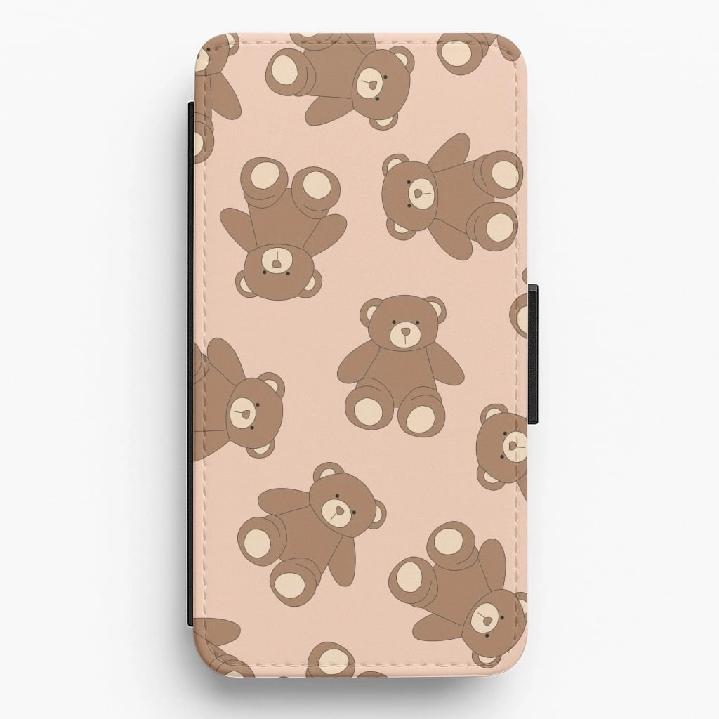 Durable Edge Texture Cartoon Brown Bear Pattern Flip / Wallet Phone Case