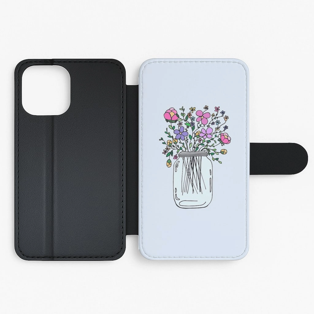 Soft Frame Cartoon Flower Jar Flip Wallet Phone Case