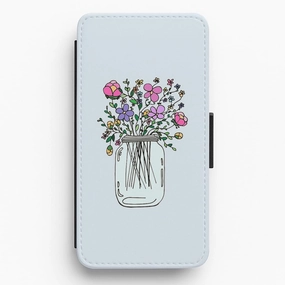 Cartoon Flower Jar Flip Wallet Phone Case Comfort Pattern Texture High-End Detail