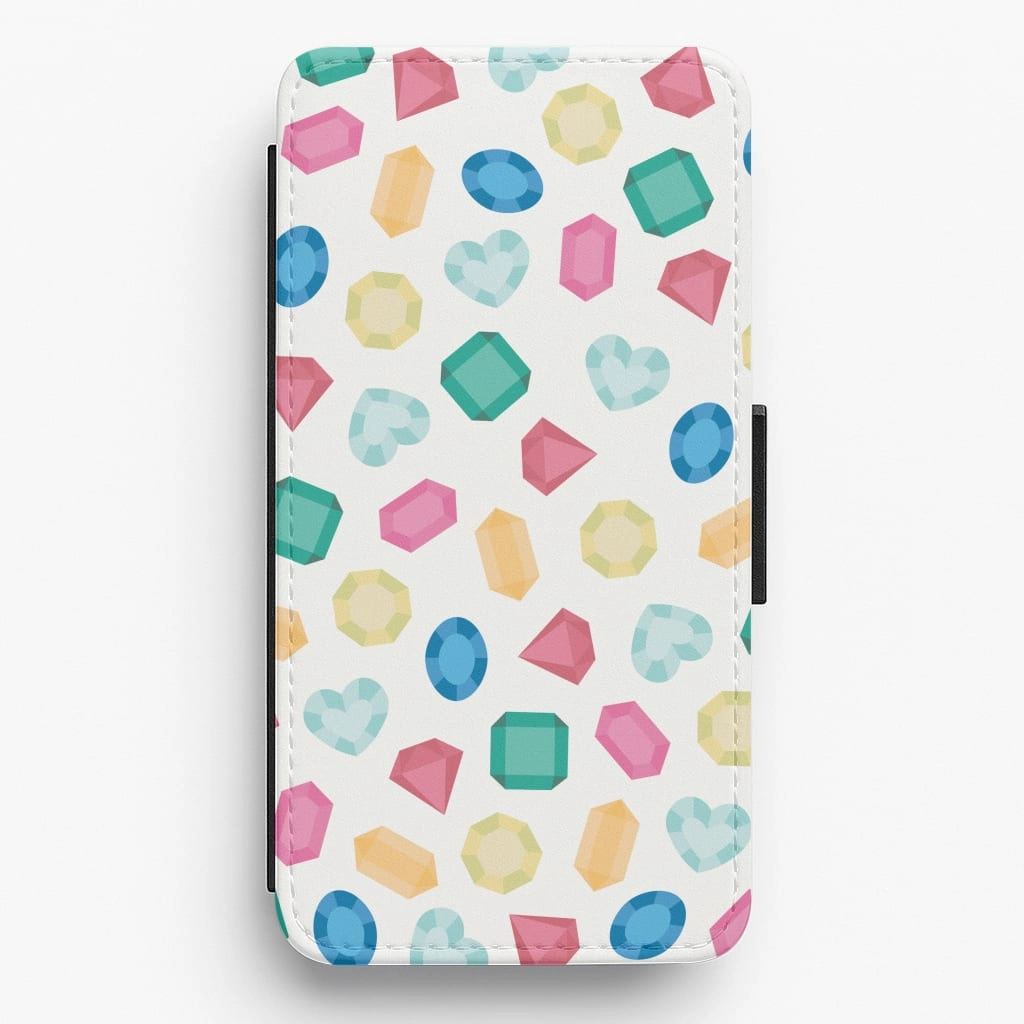 Anti Slip Cartoon Multicoloured Gems Pattern Flip / Wallet Phone Case