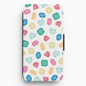 Anti Slip Cartoon Multicoloured Gems Pattern Flip / Wallet Phone Case