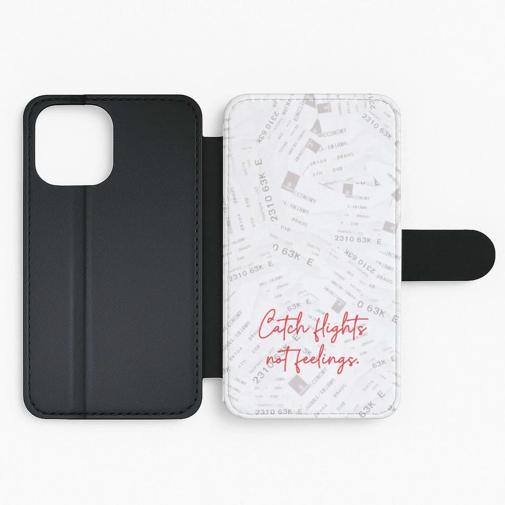 Catch Flights Not Feelings Collage Flip / Wallet Phone Case Hybrid Look Compact Design