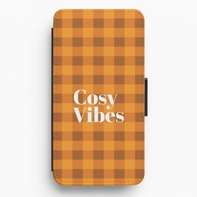 Checkered Cosy Vibes Flip / Wallet Phone Case Metal Texture Soft Grip Finish