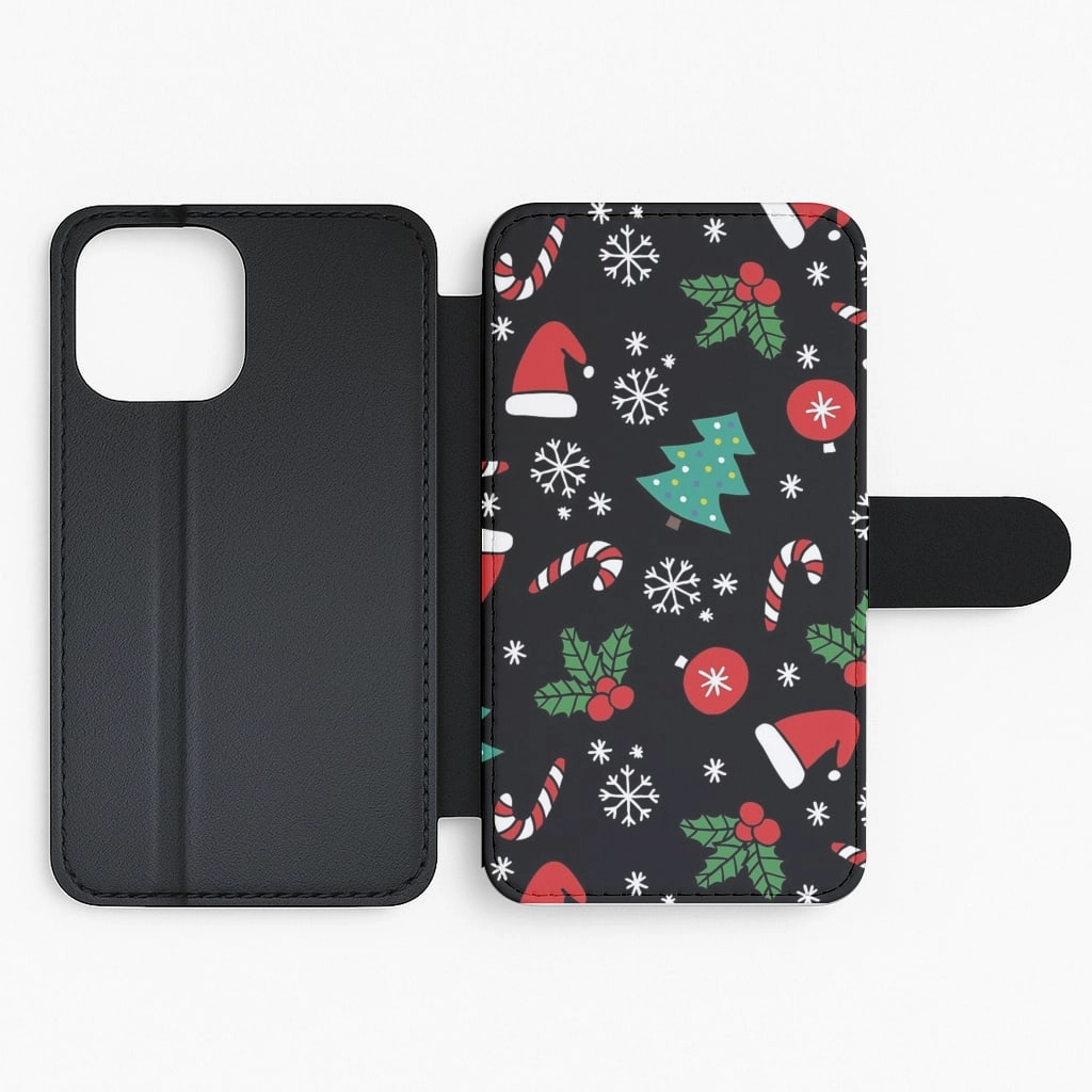 Christmas Objects Pattern Flip Wallet Phone Case Stylish Texture