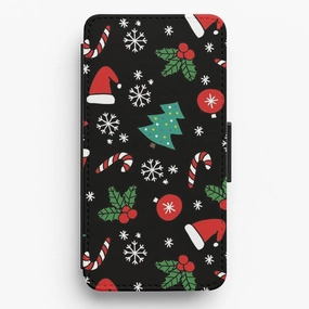 Strong Frame Durable Surface Christmas Objects Pattern Flip Wallet Phone Case