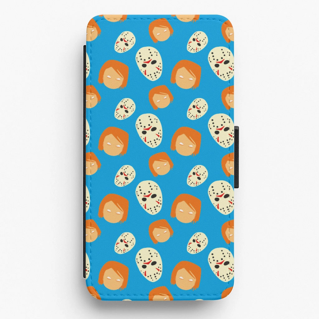 Chucky And Jason Pattern - Halloween Flip / Wallet Phone Case Gloss Finish Texture Flexible Shell