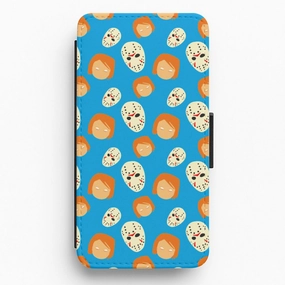 Chucky And Jason Pattern - Halloween Flip / Wallet Phone Case Gloss Finish Texture Flexible Shell