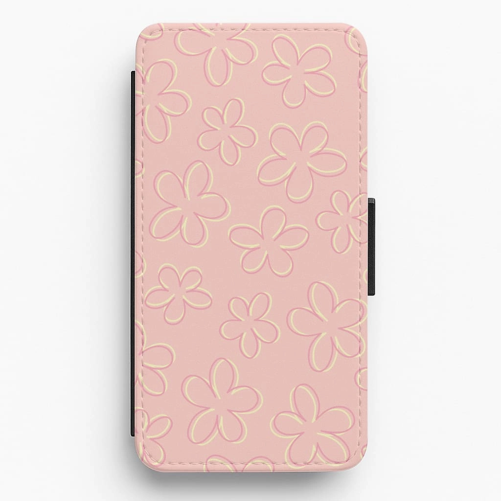 Hybrid Texture Design Abstract Flower Outlines Pattern Flip / Wallet Phone Case