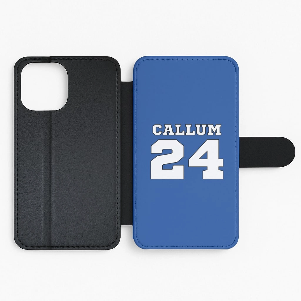 Dark Blue - Personalised Football Flip / Wallet Phone Case Subtle Touch