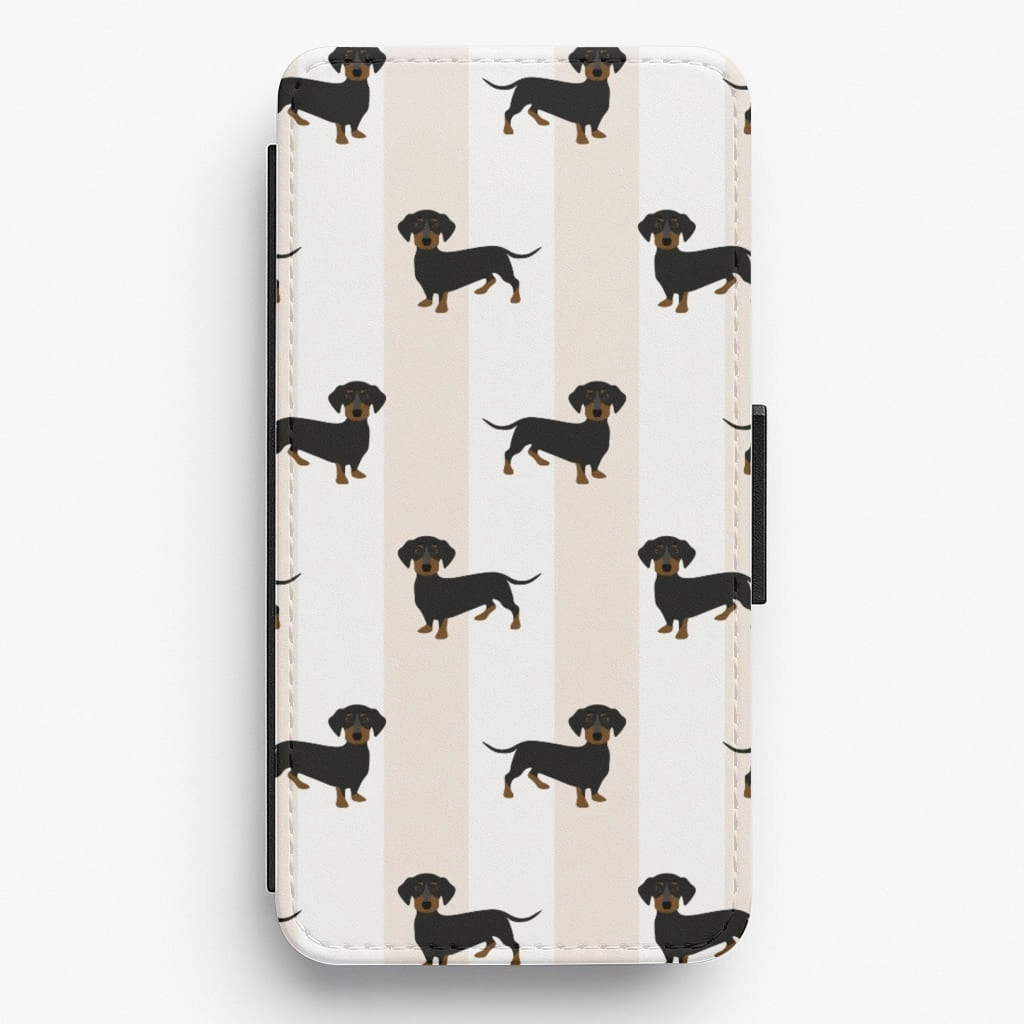 Premium Surface Texture Striped Dachshund - Dog Pattern Flip / Wallet Phone Case