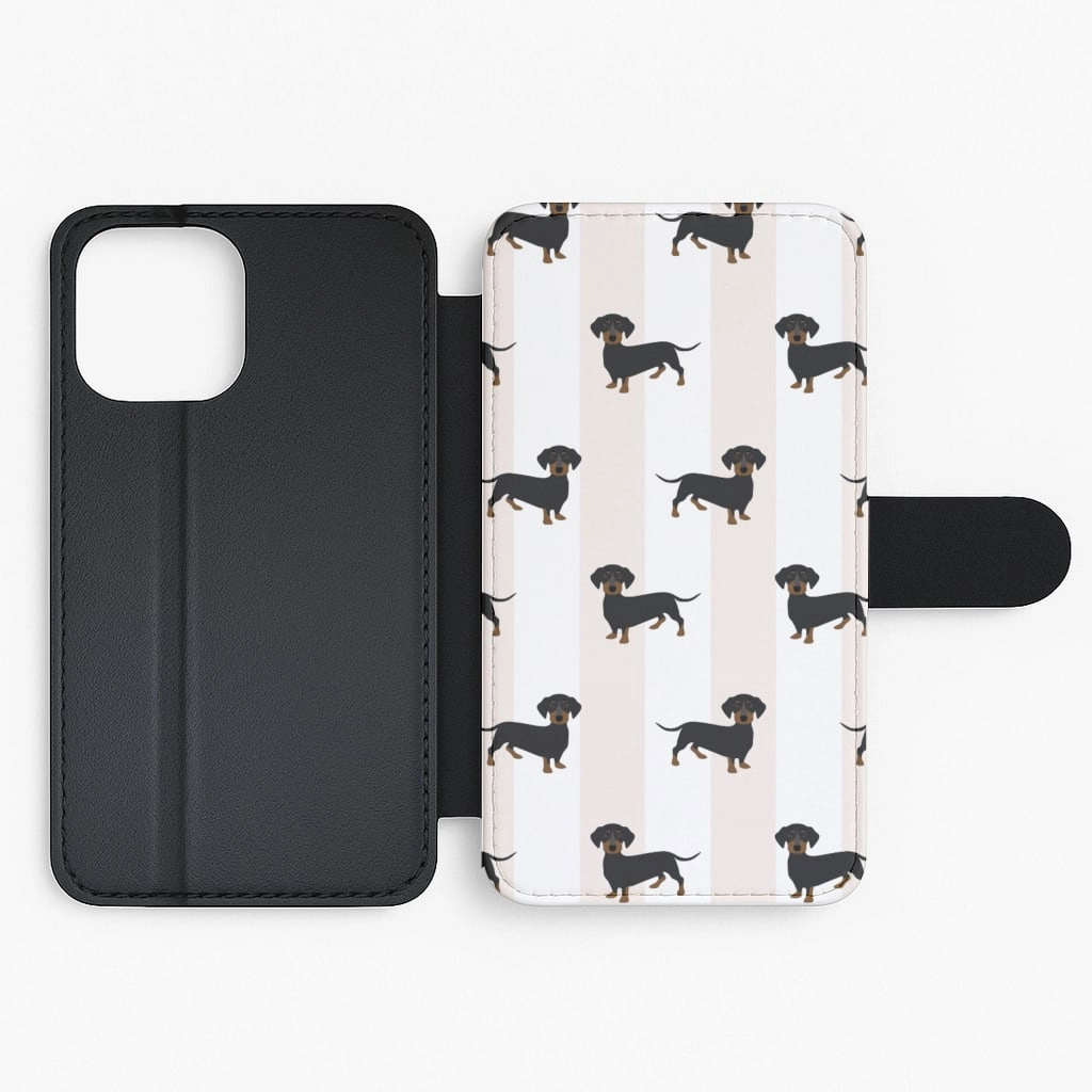 Striped Dachshund - Dog Pattern Flip / Wallet Phone Case Minimal Aesthetic Touch