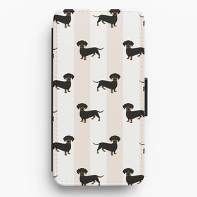 Premium Surface Texture Striped Dachshund - Dog Pattern Flip / Wallet Phone Case