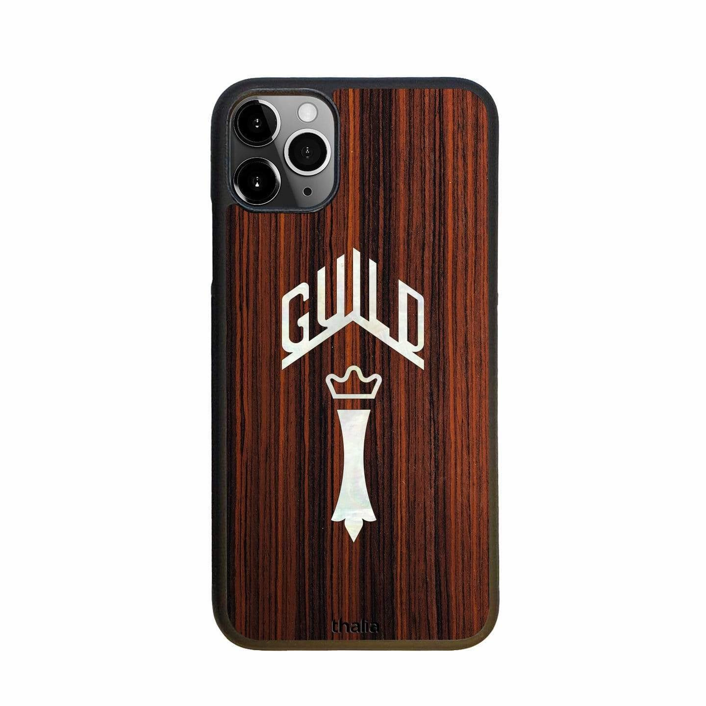 Rosewood with Guild Chesterfield Pearl Logo | iPhone Case Smooth Form Texture Anti Shock Layer