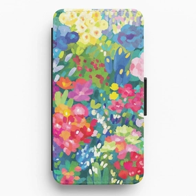 Colourful Floral Pattern Flip / Wallet Phone Case Hybrid Grip Long Lasting