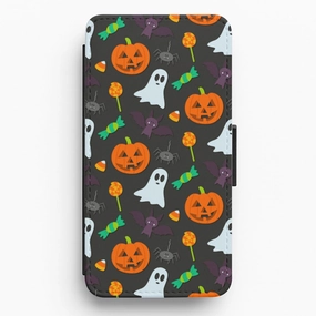 Colourful Halloween Pattern Flip Wallet Phone Case Hybrid Protection Durable Build Texture