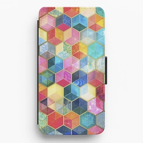 Colourful Honeycomb Pattern Flip / Wallet Phone Case Marble finish