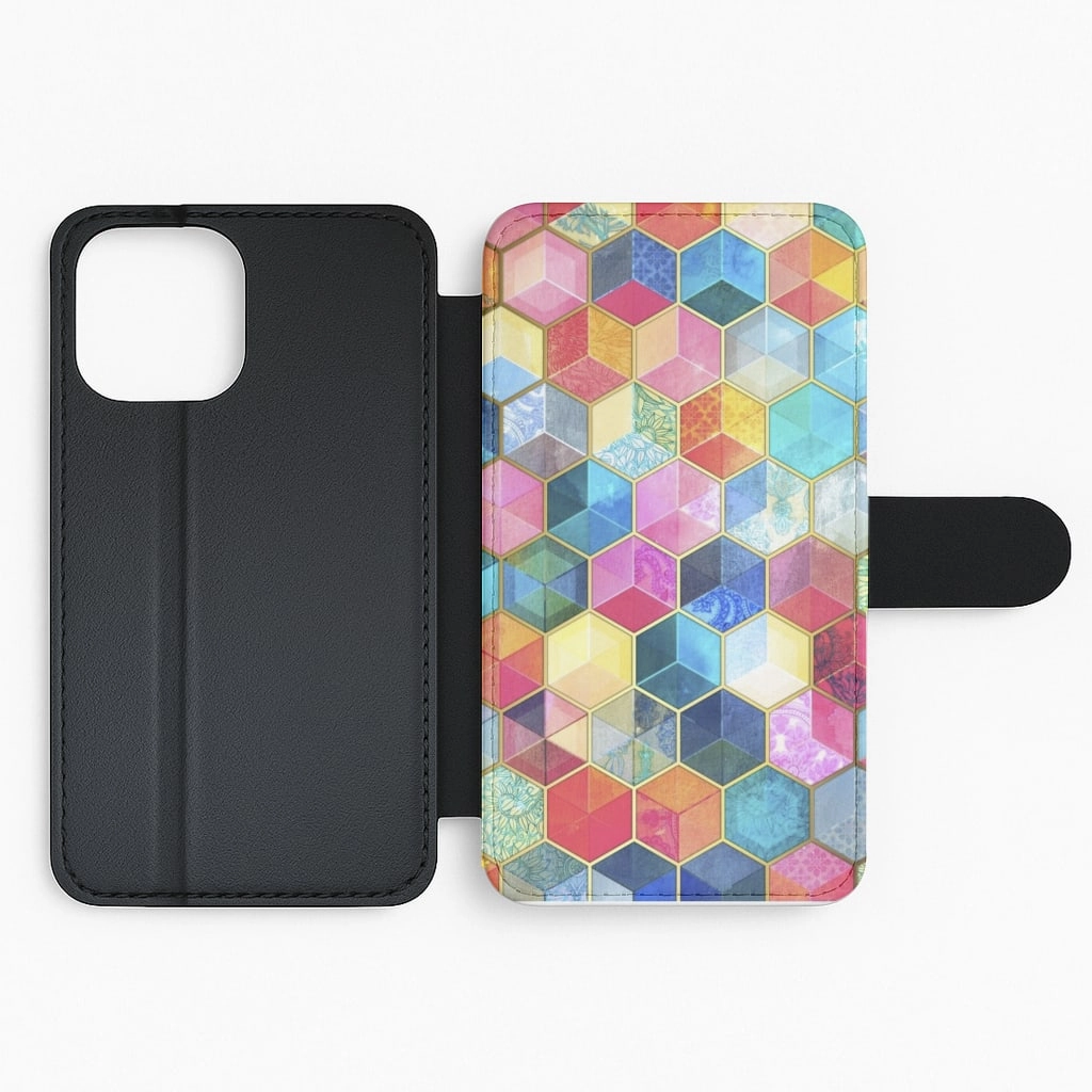 Luxury Detail Texture Colourful Honeycomb Pattern Flip / Wallet Phone Case