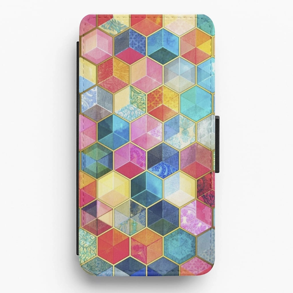 Colourful Honeycomb Pattern Flip / Wallet Phone Case Marble finish