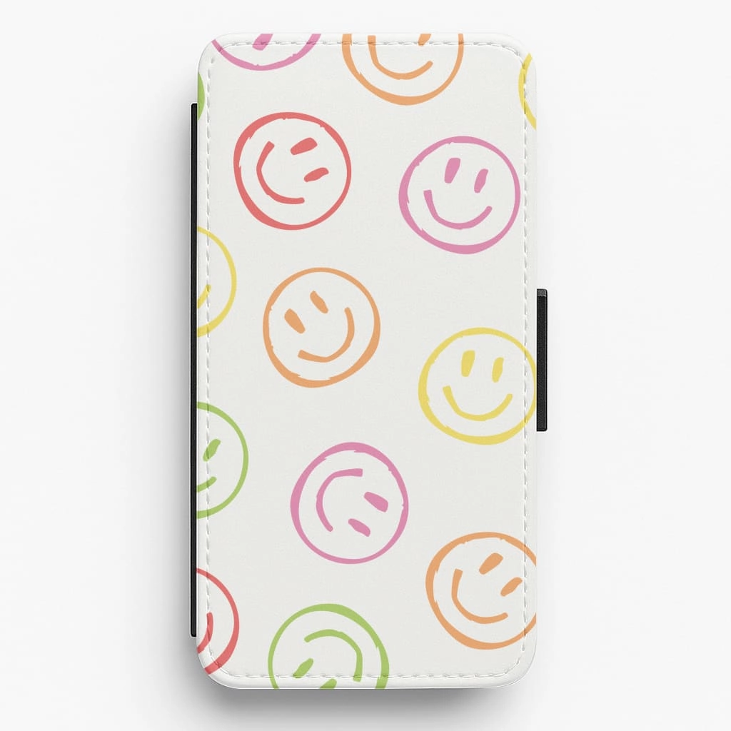 Urban Fashion Colourful Sketched Smileys Pattern Flip / Wallet Phone Case