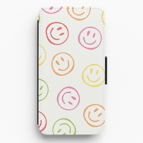 Urban Fashion Colourful Sketched Smileys Pattern Flip / Wallet Phone Case