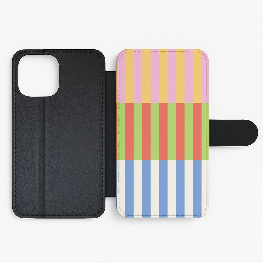 Colourful Stripes Pattern Flip / Wallet Phone Case Non slip grip