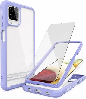 Matte Texture Layer ExoGuard Samsung Galaxy A12 Case with Screen Protector, Dual Layer Full Body Protection Cover Clear Back Phone Case for Samsung A12