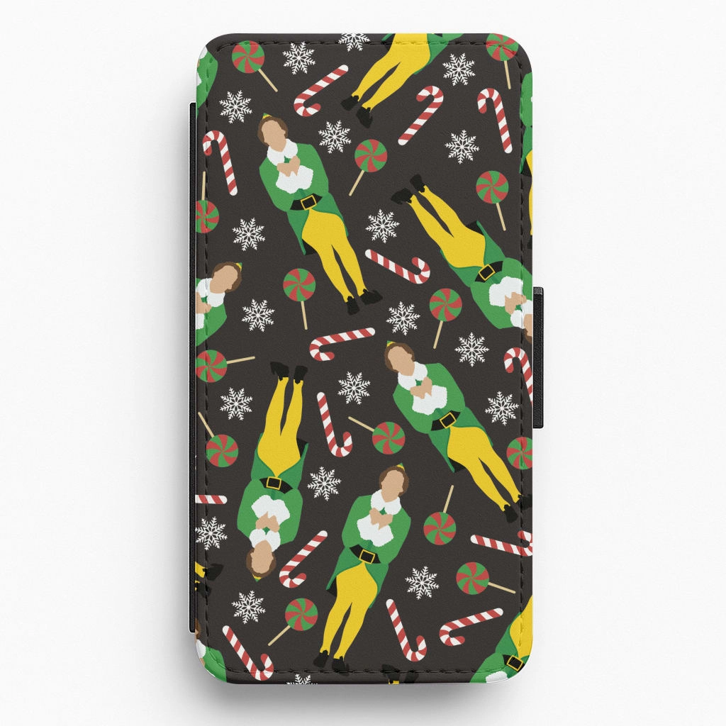 Elf Candy Cane Pattern Flip / Wallet Phone Case Premium Surface Finish