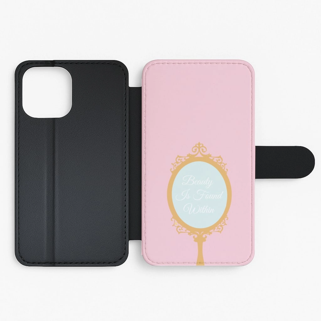 Clear Protection Beauty Is Found Within Mirror Flip / Wallet Phone Case