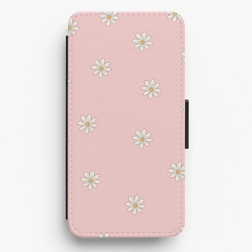 Dusty Pink Daisy Pattern Flip / Wallet Phone Case Rugged Detail Layer