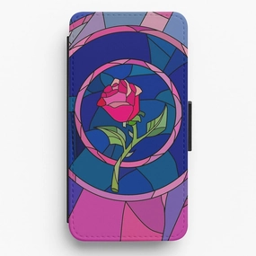 Stylish Texture Glass Rose - Beauty Flip Wallet Phone Case