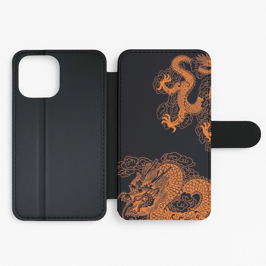 Luxury Layer Texture Orange Dragon Flip / Wallet Phone Case