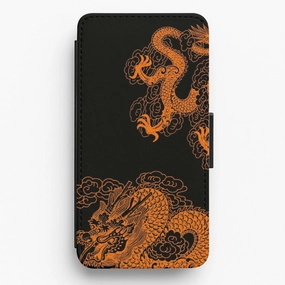 Orange Dragon Flip / Wallet Phone Case Water Resistant Soft Detail