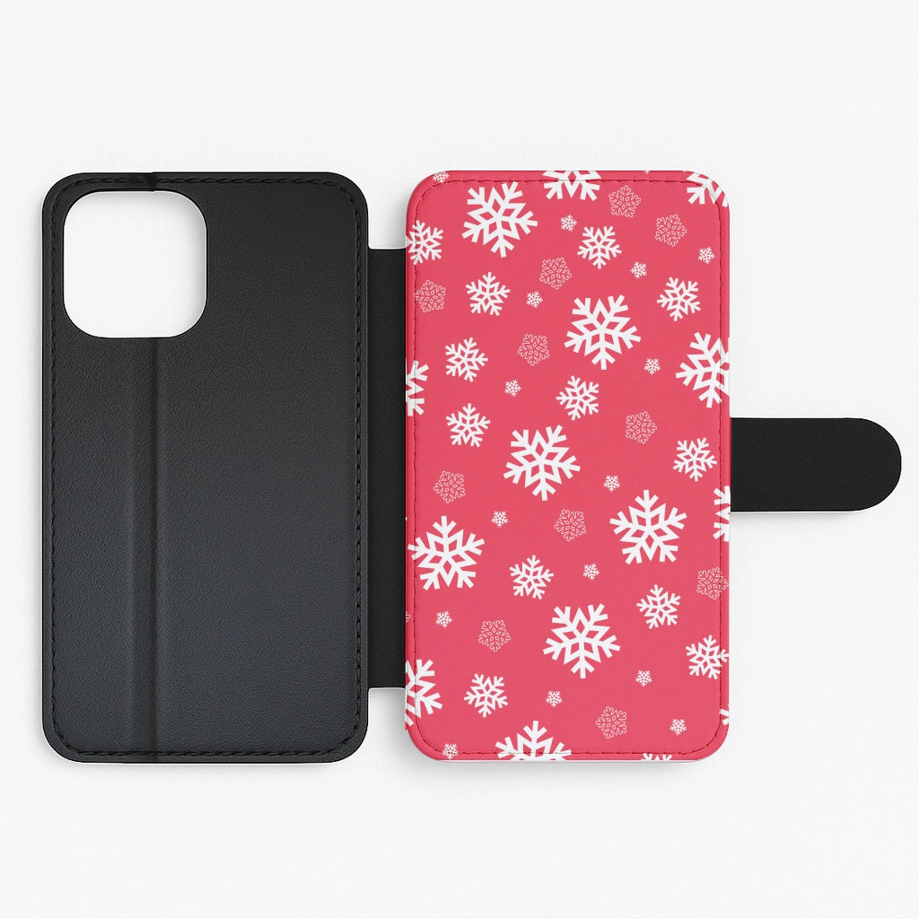 Protective Pattern Grip Assist Red Snow Pattern Flip / Wallet Phone Case
