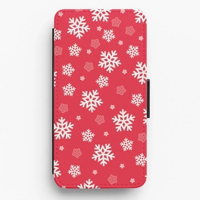 Red Snow Pattern Flip / Wallet Phone Case Matte Finish