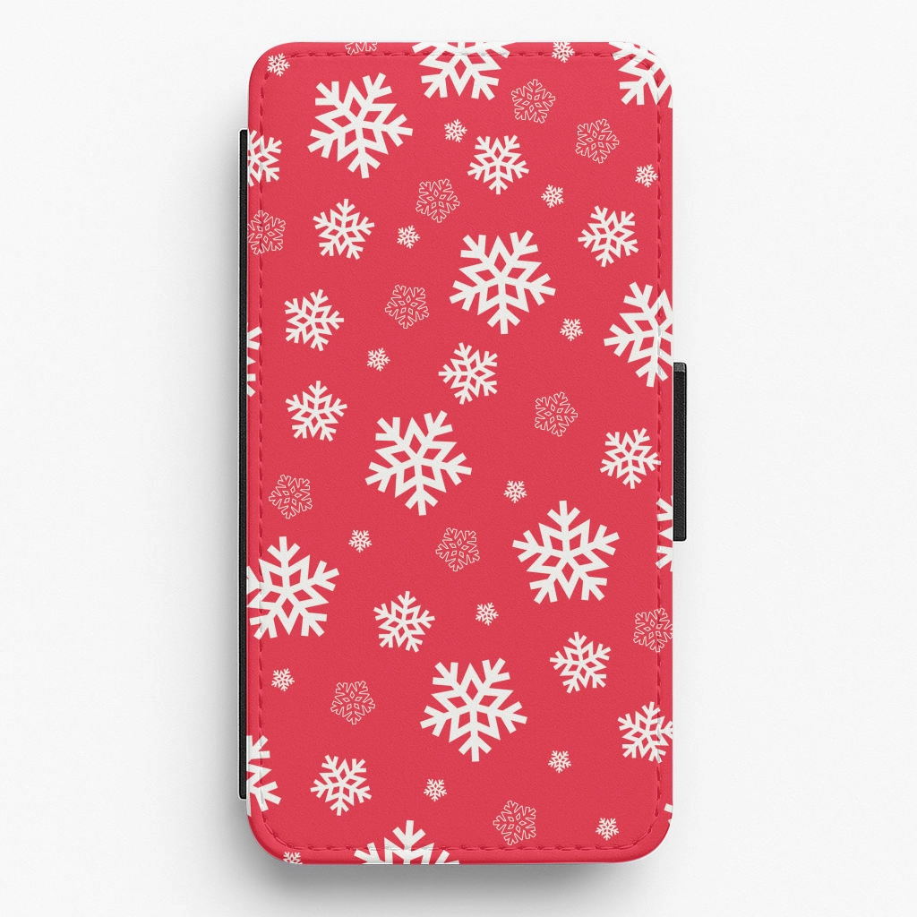 Red Snow Pattern Flip / Wallet Phone Case Matte Finish