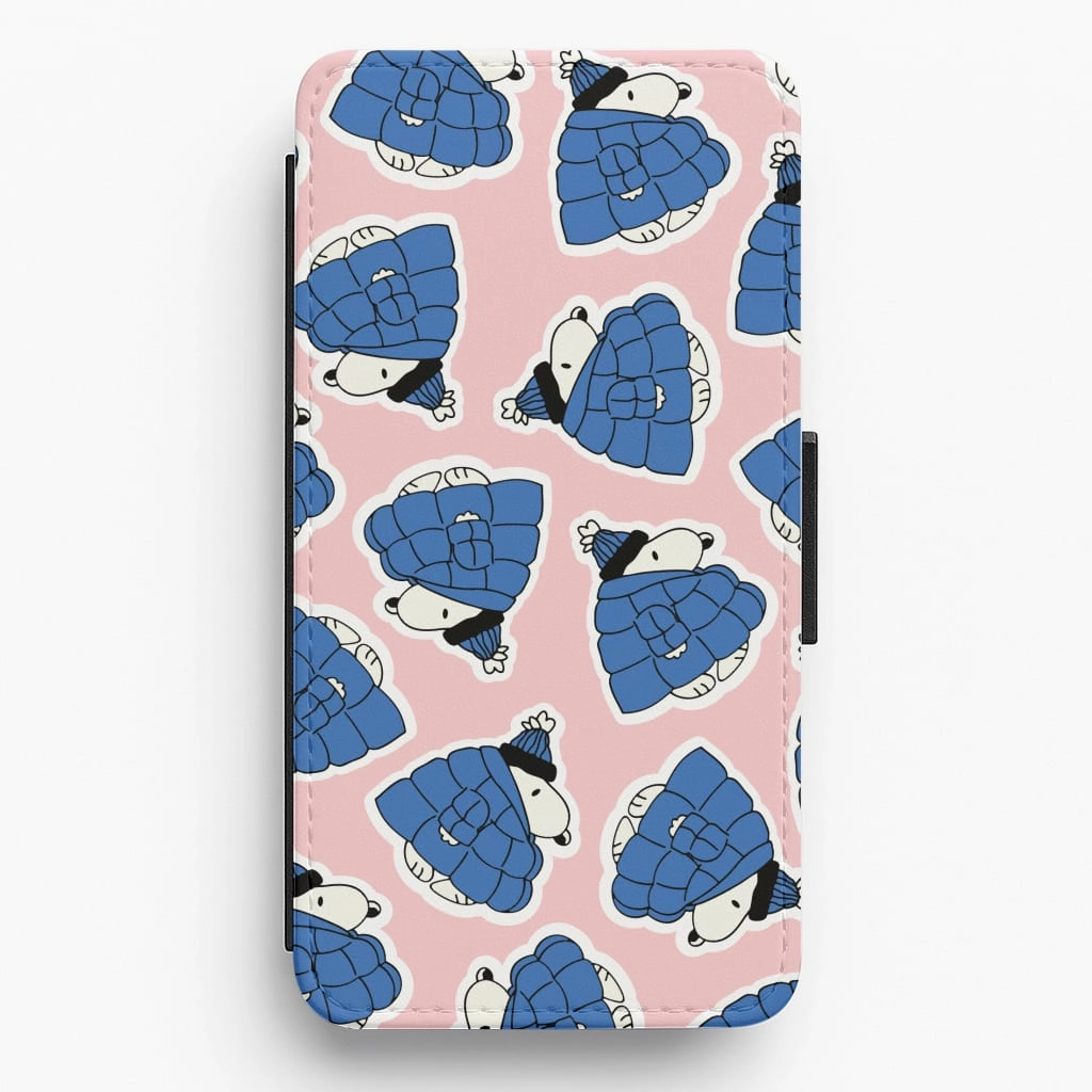 Cartoon Beagle Puffer Jacket Pattern Flip / Wallet Phone Case Scratch Proof Matte Texture Surface