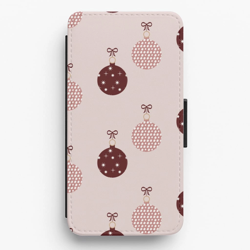 Christmas Bauble Pattern Flip / Wallet Phone Case Modern Grip Smooth Design