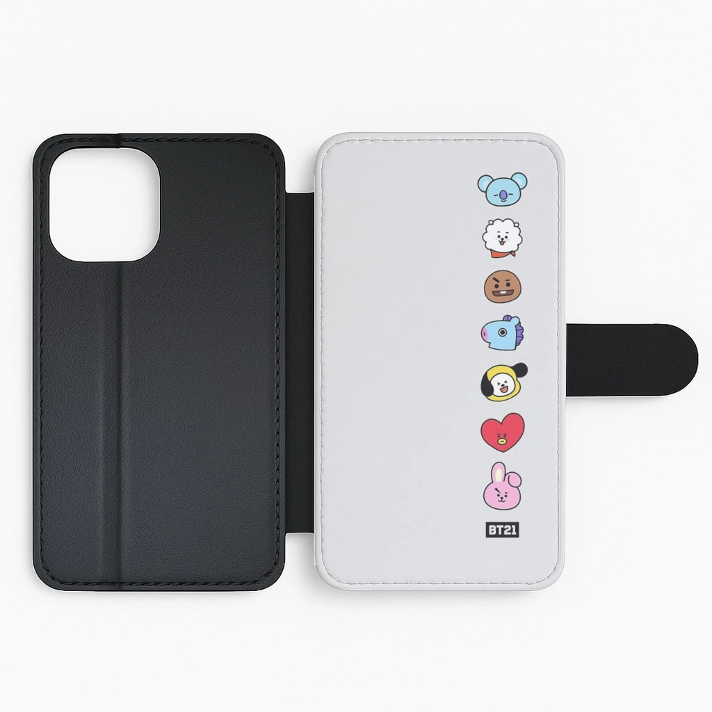 BT21 Vertical Faces - K Pop Flip Wallet Phone Case Easy Access