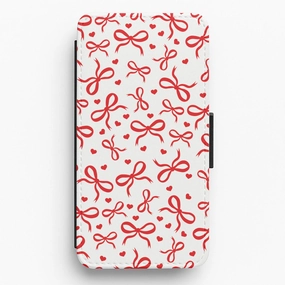 Smooth Finish Protective Craft Coquette Bows And Hearts Red Flip / Wallet Phone Case