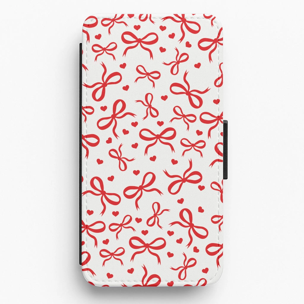 Smooth Finish Protective Craft Coquette Bows And Hearts Red Flip / Wallet Phone Case