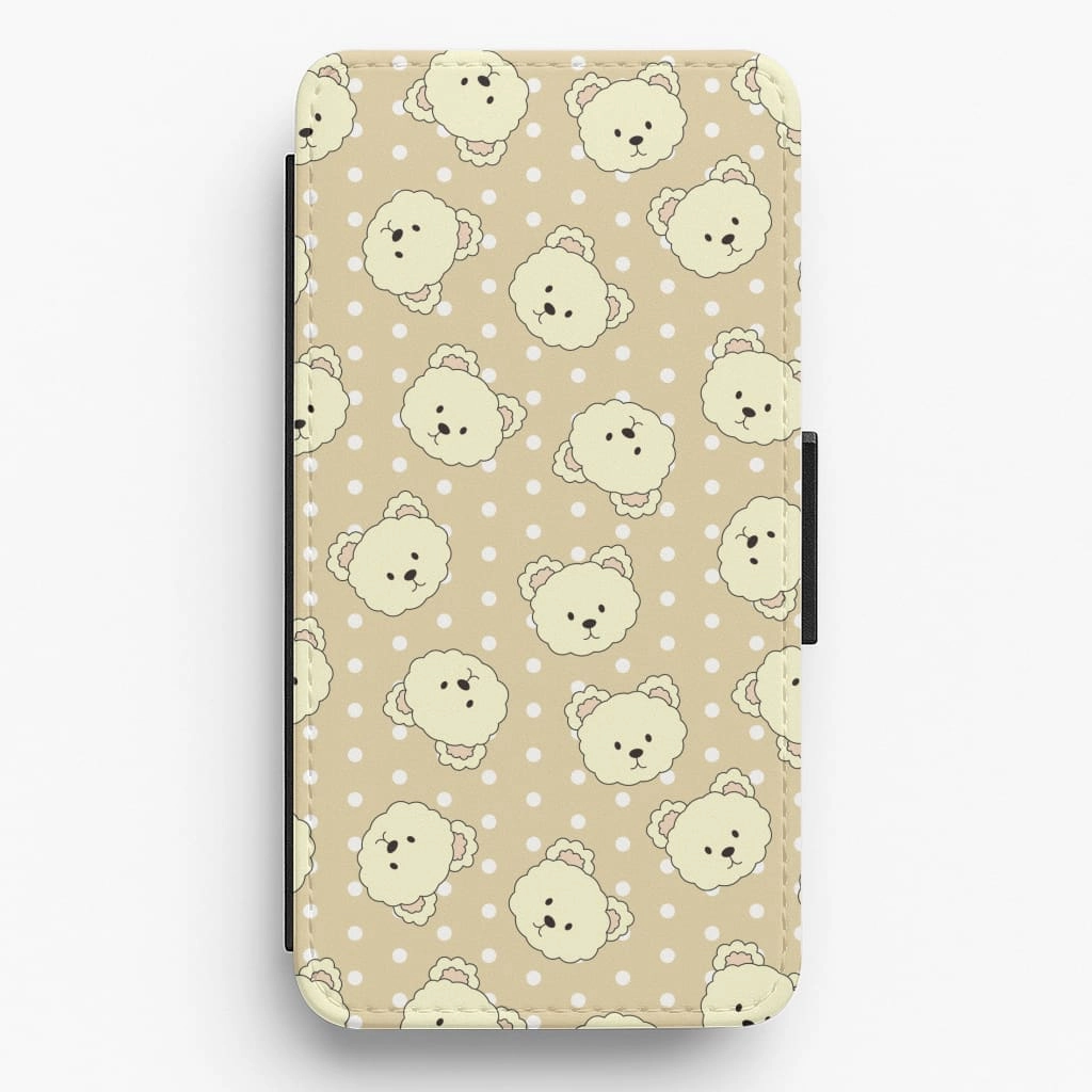 Cream Teddy Bears And Dots Pattern Flip / Wallet Phone Case Soft Cushion Soft Protection