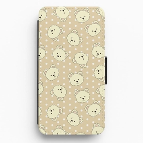 Cream Teddy Bears And Dots Pattern Flip / Wallet Phone Case Soft Cushion Soft Protection